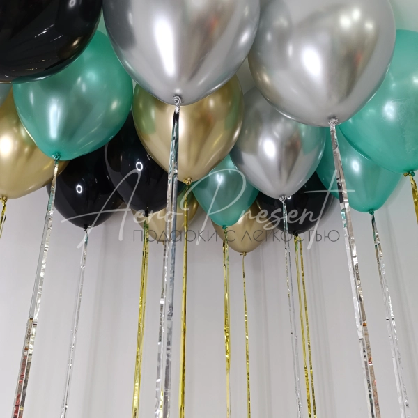 Набор шаров "Изумруд, серебро, золото, черный"